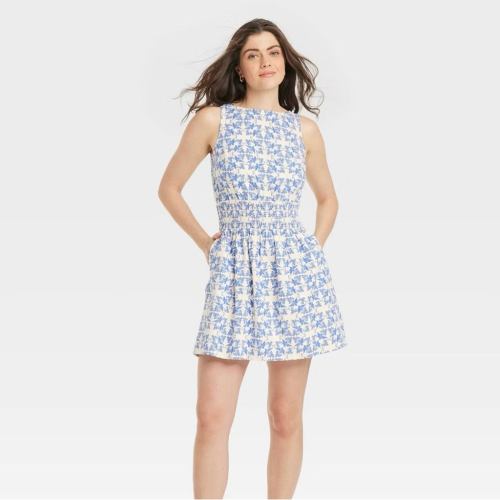 Universal Thread Blue and White Patterned Mini Dress